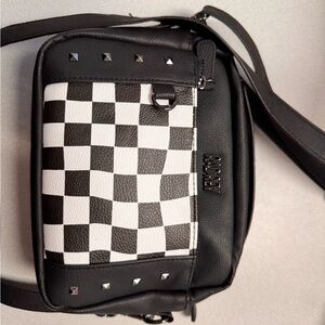 Black and White Crossbody Bag with Checkered Design